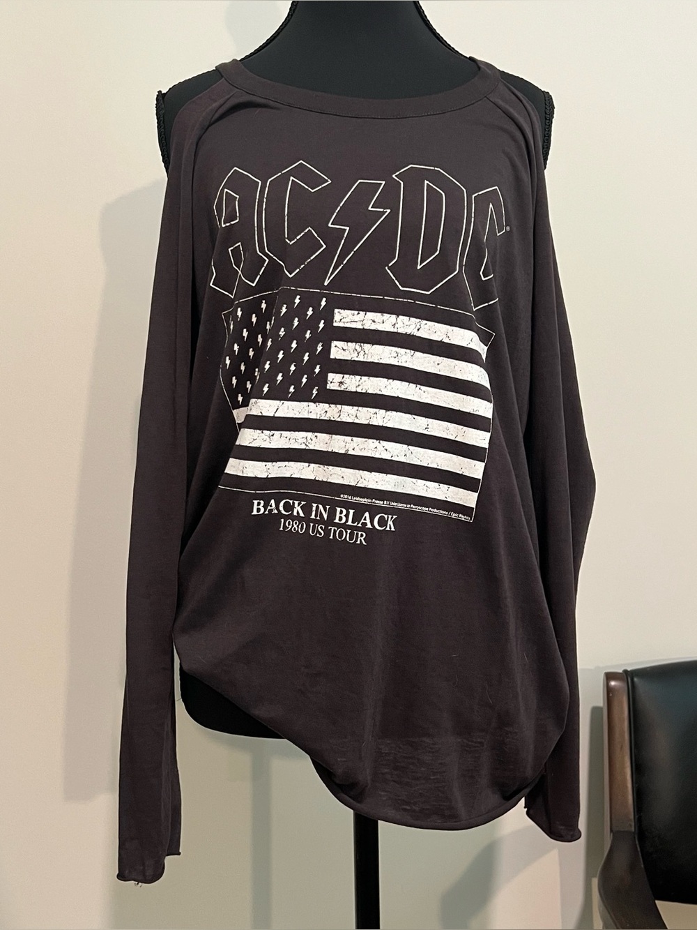 Chaser brand AC/DC cold-shoulder graphic long-sleeve band shirt